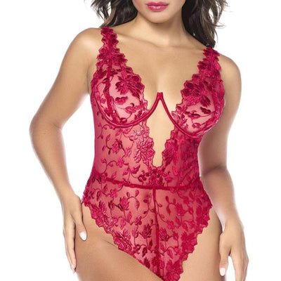 Mapale Rebecca Lace Teddy 8963-Bodysuit-Mapale'-Red-Small-Anna Bella Fine Lingerie, Reveal Your Most Gorgeous Self!