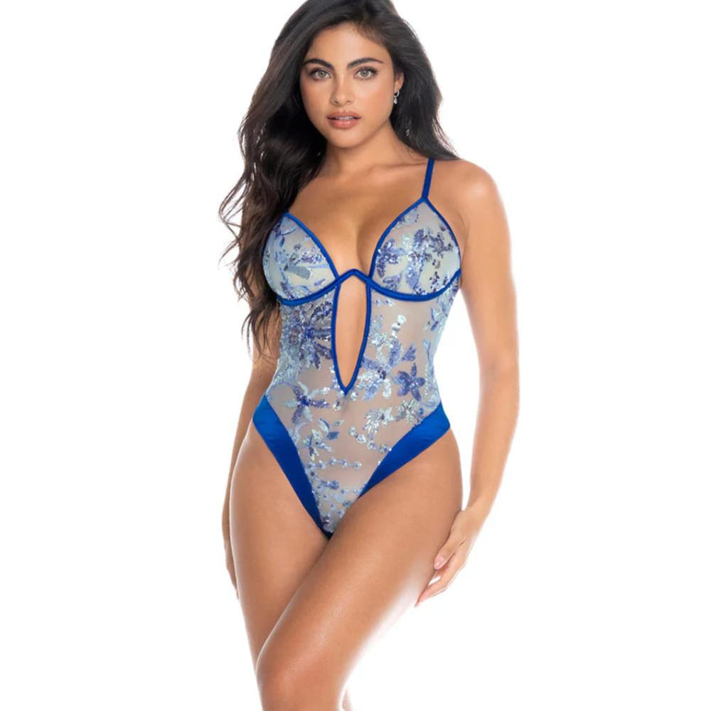 Mapale Sequin Embroidered Bodysuit in Fantasy Blue 8909-Bodysuit-Mapale'-Fantasy Blue-Small-Anna Bella Fine Lingerie, Reveal Your Most Gorgeous Self!