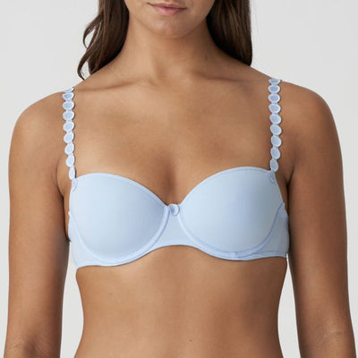 Marie Jo Tom Balcony Bra in Cloud 0120829-Anna Bella Fine Lingerie-Undeniably playful and feminine! This padded balcony bra creates ultra-feminine cleavage and a supremely comfortable fit thanks to the broader underwire. Wear the straps over the shoulders or around the neck. A pastel blue color that gives you a summer glow: that’s Nuage.