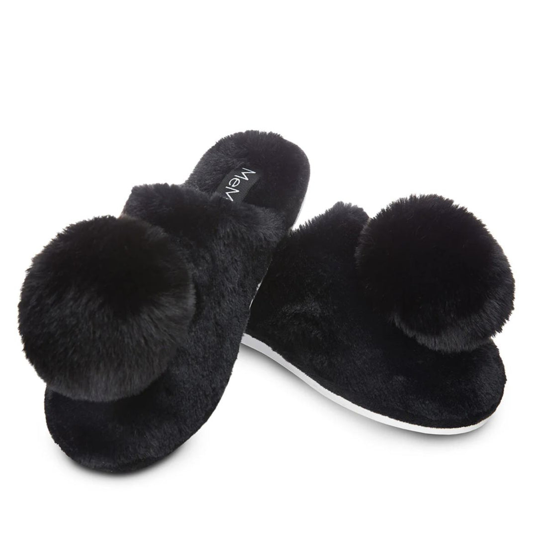 MeMoi Gloria Plush Slippers in Black MZP07112-Socks & Slippers-MeMoi-Black-Small-Anna Bella Fine Lingerie, Reveal Your Most Gorgeous Self!