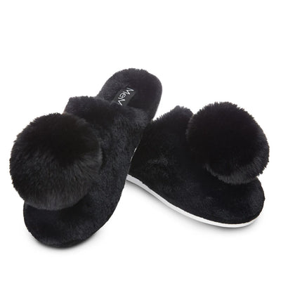 MeMoi Gloria Plush Slippers in Black MZP07112-Anna Bella Fine Lingerie-Black-Small-