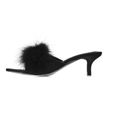 MeMoi Mona Marabou Slippers in Black LOV8500-Socks & Slippers-MeMoi-Black-Small-Anna Bella Fine Lingerie, Reveal Your Most Gorgeous Self!