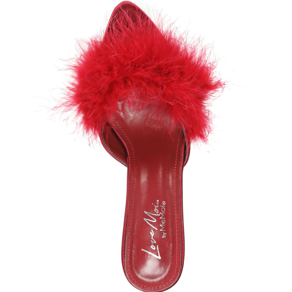MeMoi Mona Marabou Slippers in Red LOV8500-Socks & Slippers-MeMoi-Red-Small-Anna Bella Fine Lingerie, Reveal Your Most Gorgeous Self!