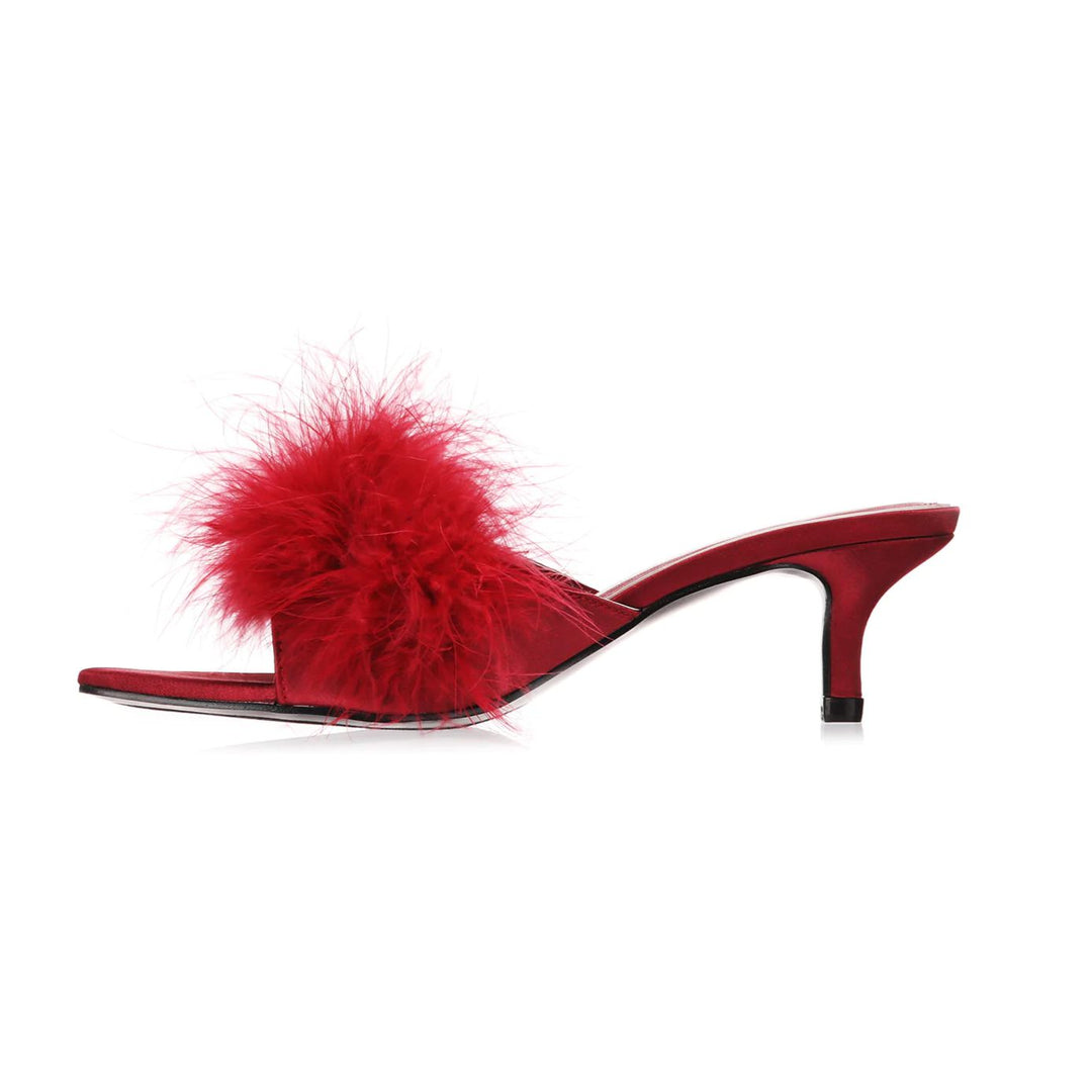 MeMoi Mona Marabou Slippers in Red LOV8500-Socks &amp; Slippers-MeMoi-Red-Small-Anna Bella Fine Lingerie, Reveal Your Most Gorgeous Self!
