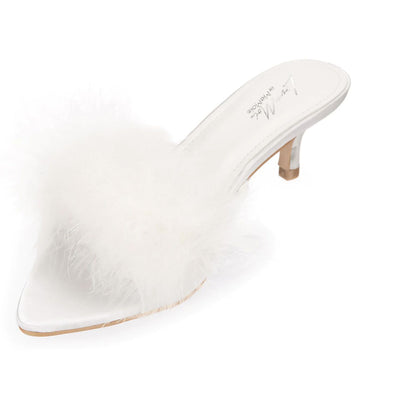 MeMoi Mona Marabou Slippers in White LOV8500-Anna Bella Fine Lingerie-White-Small-