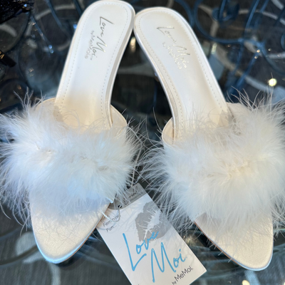 MeMoi Mona Marabou Slippers in White LOV8500-Anna Bella Fine Lingerie-White-Small-