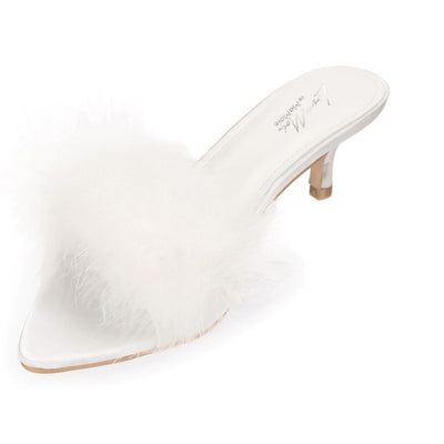 MeMoi Mona Marabou Slippers in White LOV8500-Socks & Slippers-MeMoi-White-Small-Anna Bella Fine Lingerie, Reveal Your Most Gorgeous Self!
