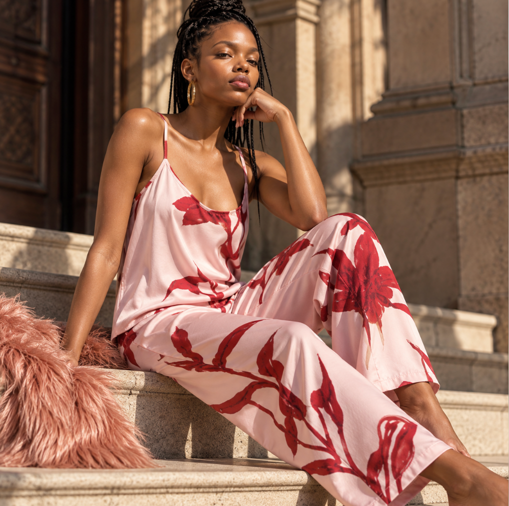 Mey Iced Winter Floral Camisole &amp; Long Pant 1210092 in Bonbon Pink-Loungewear-Mey-Bonbon Pink-Small-Anna Bella Fine Lingerie, Reveal Your Most Gorgeous Self!