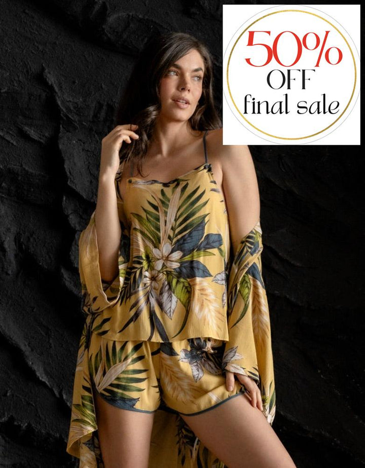 Midnight Bakery Aloha Print Short Set AHA140-Loungewear-Midnight Bakery-Tropic Belle Yellow-XSmall-Anna Bella Fine Lingerie, Reveal Your Most Gorgeous Self!