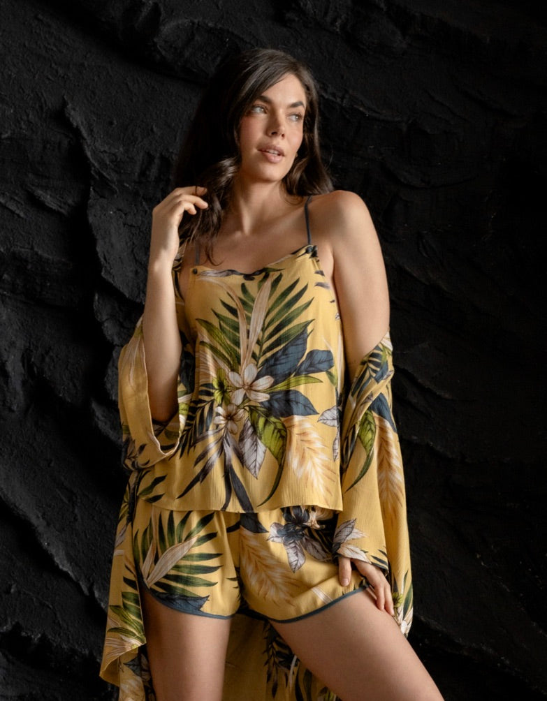 Midnight Bakery Aloha Print Short Set AHA140-Anna Bella Fine Lingerie-Tropic Belle Yellow-XSmall-