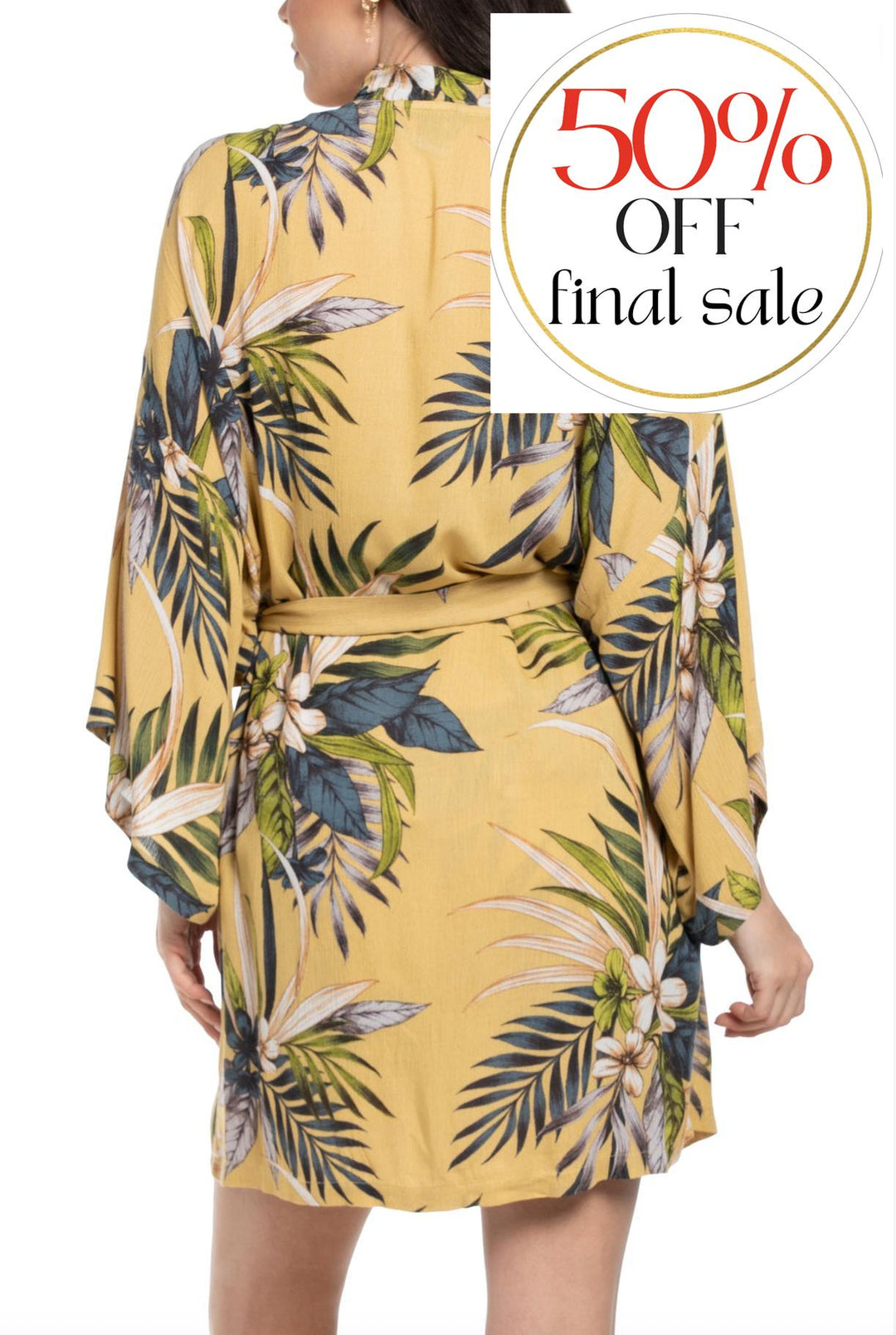 Midnight Bakery Aloha Print Wrapper AHA130-Robes-Midnight Bakery-Tropic Belle Yellow-XSmall/Small-Anna Bella Fine Lingerie, Reveal Your Most Gorgeous Self!