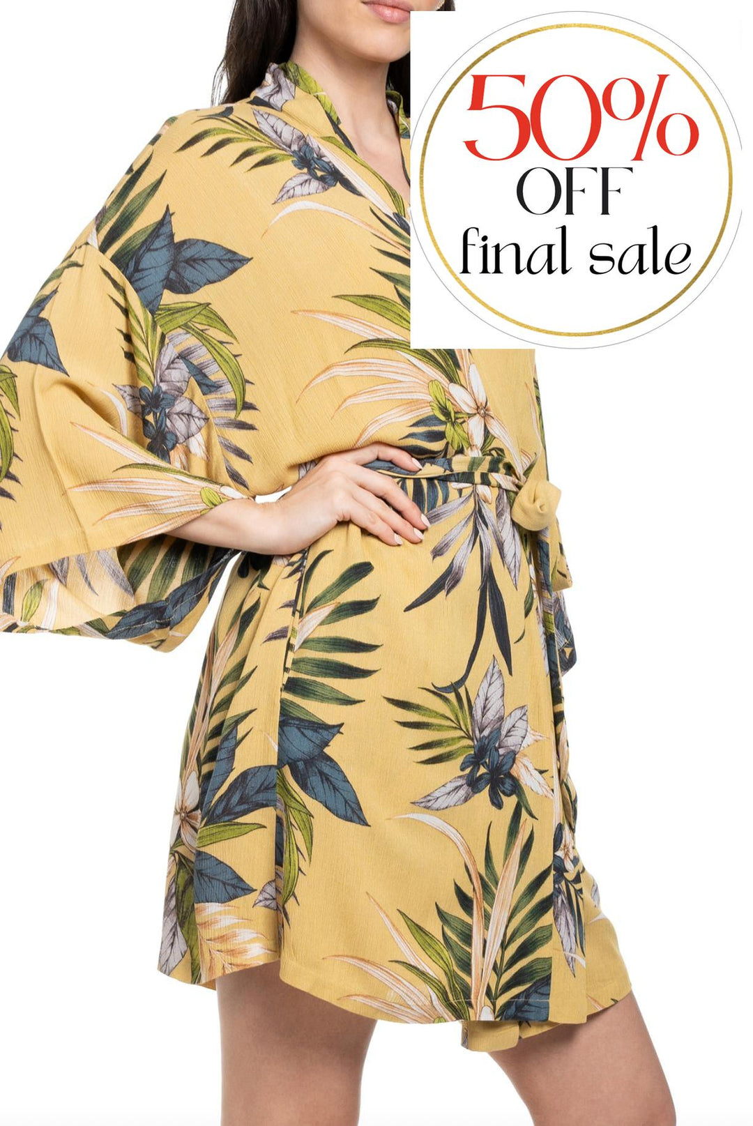 Midnight Bakery Aloha Print Wrapper AHA130-Robes-Midnight Bakery-Tropic Belle Yellow-XSmall/Small-Anna Bella Fine Lingerie, Reveal Your Most Gorgeous Self!