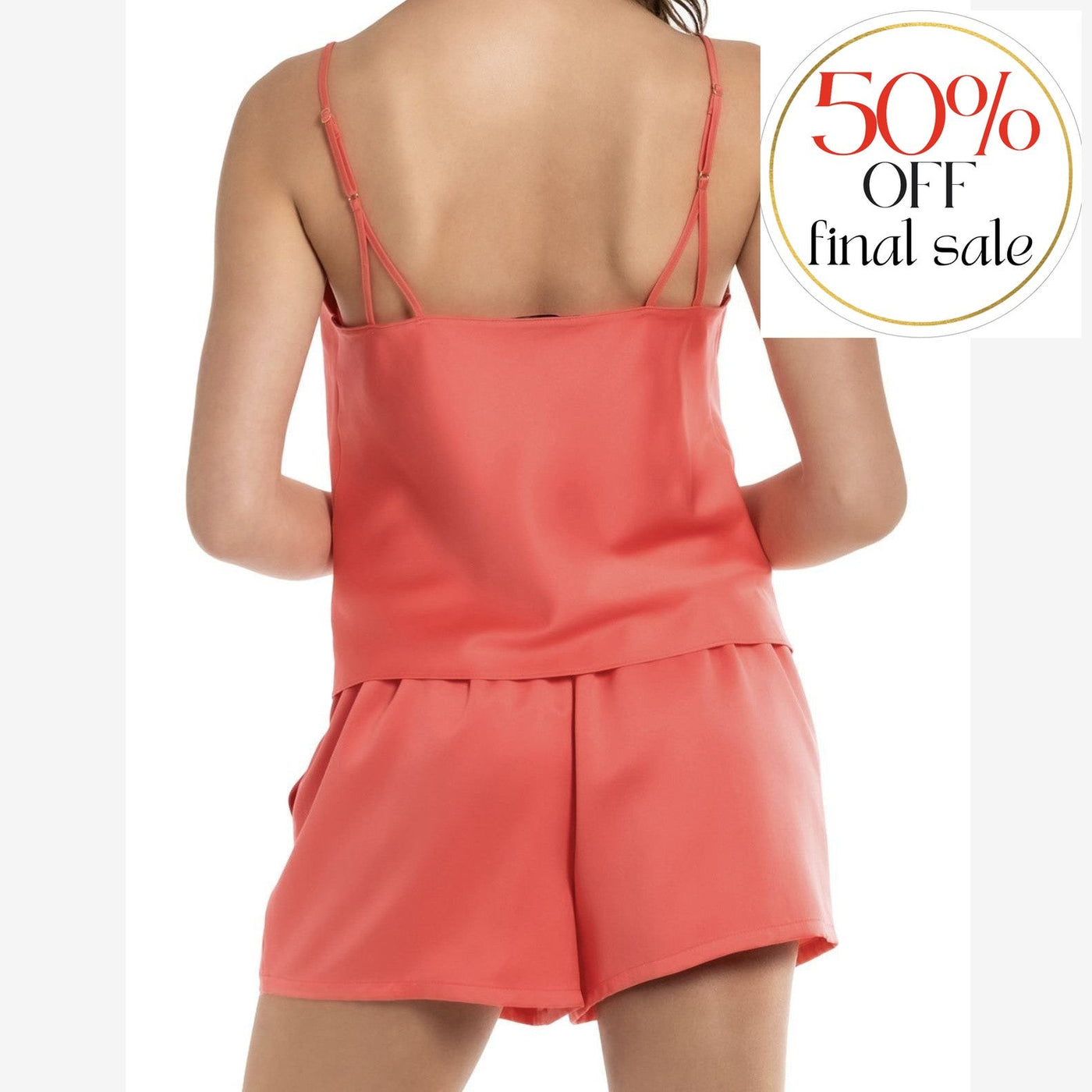 Midnight Bakery Cami Short Set in Coral IDY040-Anna Bella Fine Lingerie-Coral-XSmall-