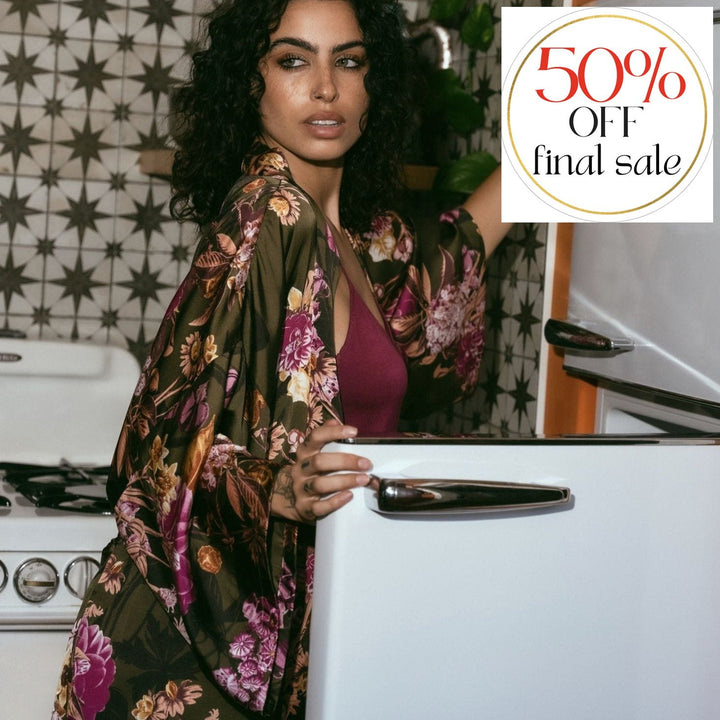 Midnight Bakery Cinder Print Wrap in Pretty in Fall CID130-Robes-Midnight Bakery-Pretty in Fall-XSmall/Small-Anna Bella Fine Lingerie, Reveal Your Most Gorgeous Self!