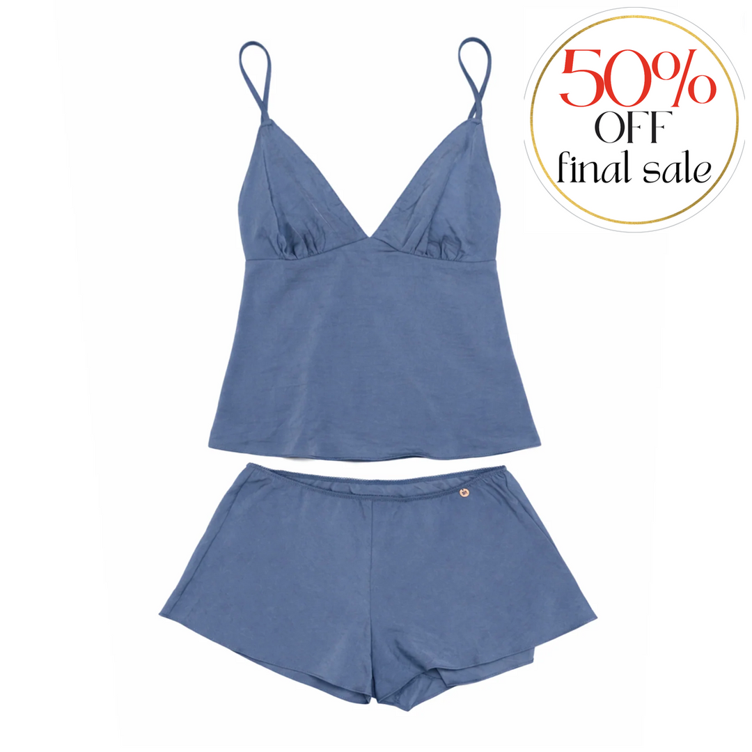 Midnight Bakery Dove Cami Tap Set in Denim DVE040-Sleepwear-Midnight Bakery-Denim-XSmall-Anna Bella Fine Lingerie, Reveal Your Most Gorgeous Self!