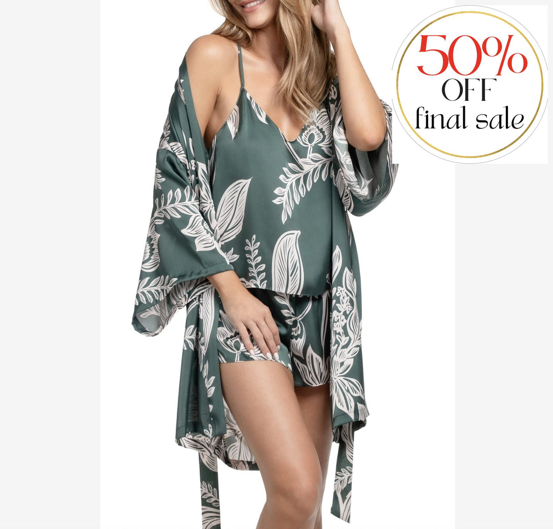 Midnight Bakery Elowyn Print Robe EWY130-Robes-Midnight Bakery-Johanna Mono/Teal-XSmall/Small-Anna Bella Fine Lingerie, Reveal Your Most Gorgeous Self!