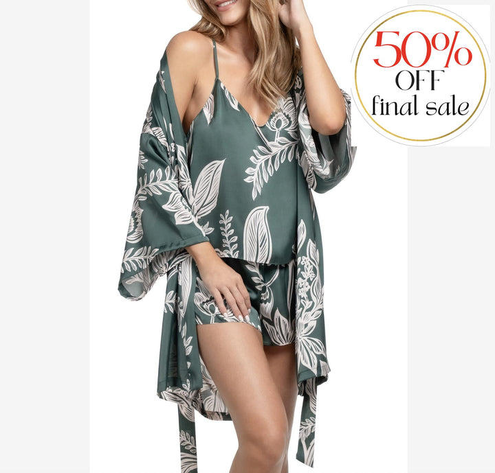 Midnight Bakery Elowyn Print Robe EWY130-Robes-Midnight Bakery-Johanna Mono/Teal-XSmall/Small-Anna Bella Fine Lingerie, Reveal Your Most Gorgeous Self!