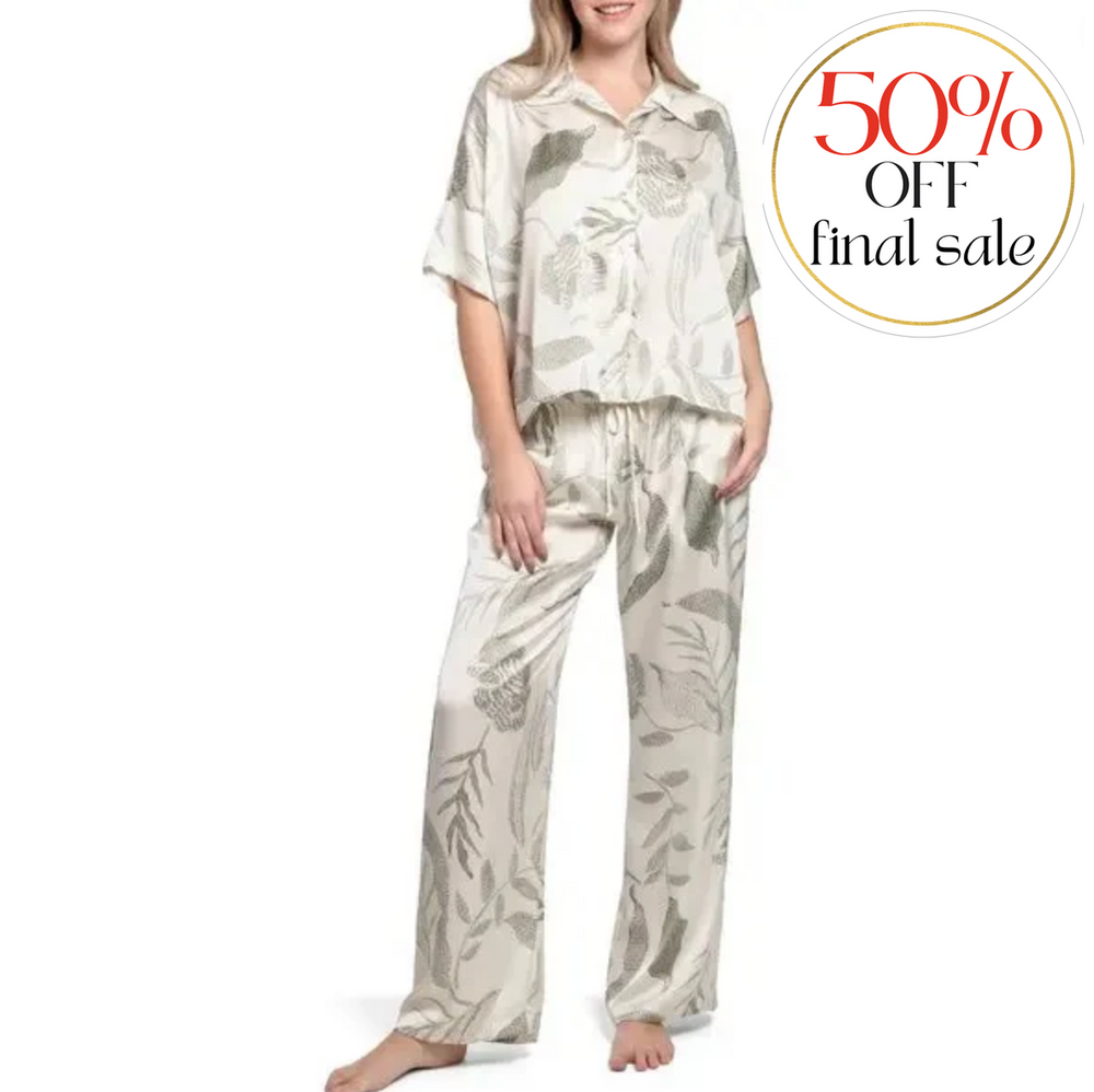 Midnight Bakery Emma PJ Set EAE345 in Seagrass /Cream-Sleepwear-Midnight Bakery-Seagrass/Loden-XSmall-Anna Bella Fine Lingerie, Reveal Your Most Gorgeous Self!