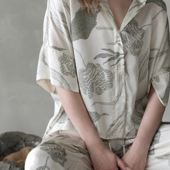Midnight Bakery Emma PJ Set EAE345 in Seagrass /Cream-Sleepwear-Midnight Bakery-Seagrass/Loden-XSmall-Anna Bella Fine Lingerie, Reveal Your Most Gorgeous Self!