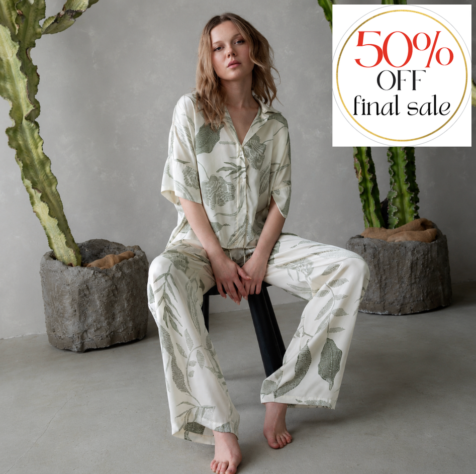 Midnight Bakery Emma PJ Set EAE345 in Seagrass /Cream-Sleepwear-Midnight Bakery-Seagrass/Loden-XSmall-Anna Bella Fine Lingerie, Reveal Your Most Gorgeous Self!
