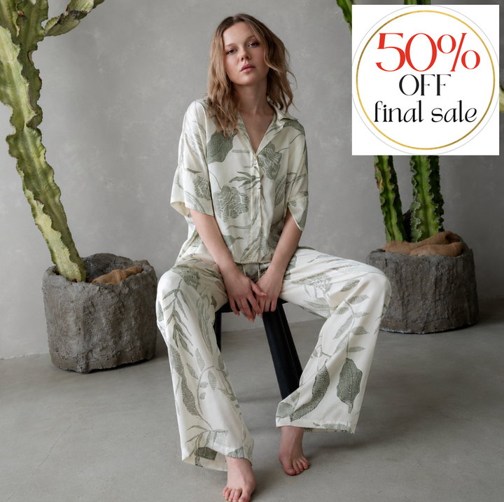 Midnight Bakery Emma PJ Set EAE345 in Seagrass /Cream-Sleepwear-Midnight Bakery-Seagrass/Loden-XSmall-Anna Bella Fine Lingerie, Reveal Your Most Gorgeous Self!