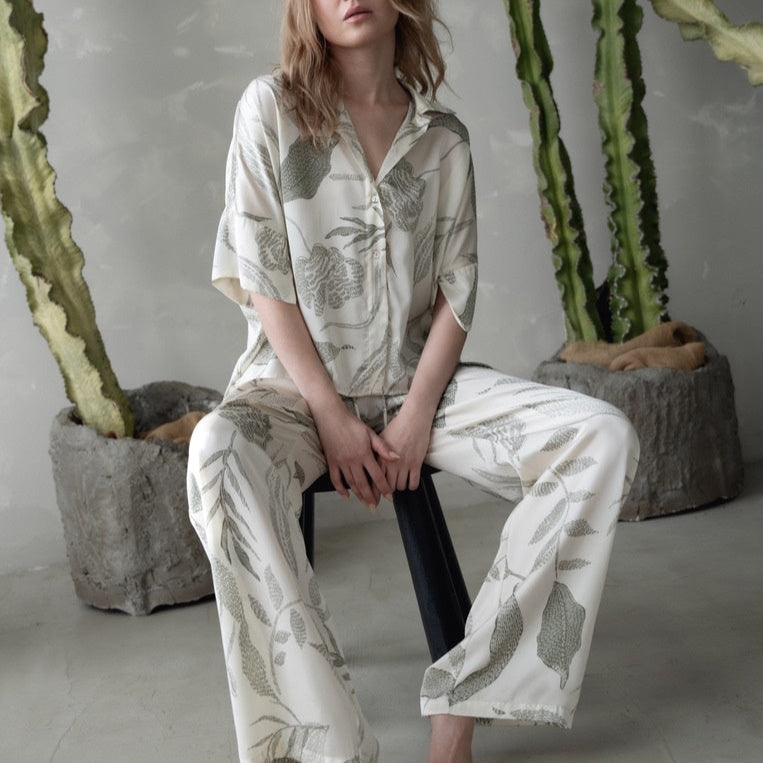 Midnight Bakery Emma PJ Set EAE345 in Seagrass /Cream-Loungewear-Midnight Bakery-Seagrass/Loden-XSmall-Anna Bella Fine Lingerie, Reveal Your Most Gorgeous Self!