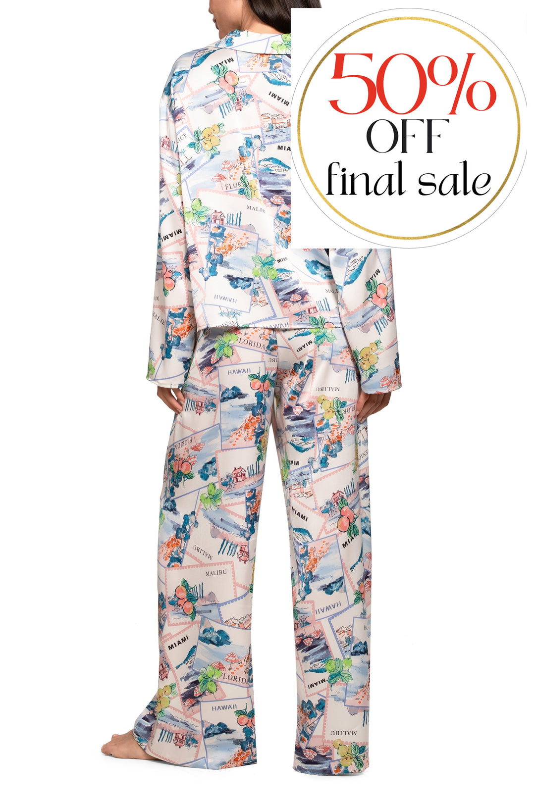 Midnight Bakery Georgia Pajama Set in Postcards GEG345-Sleepwear-Midnight Bakery-Post Cards-XSmall-Anna Bella Fine Lingerie, Reveal Your Most Gorgeous Self!
