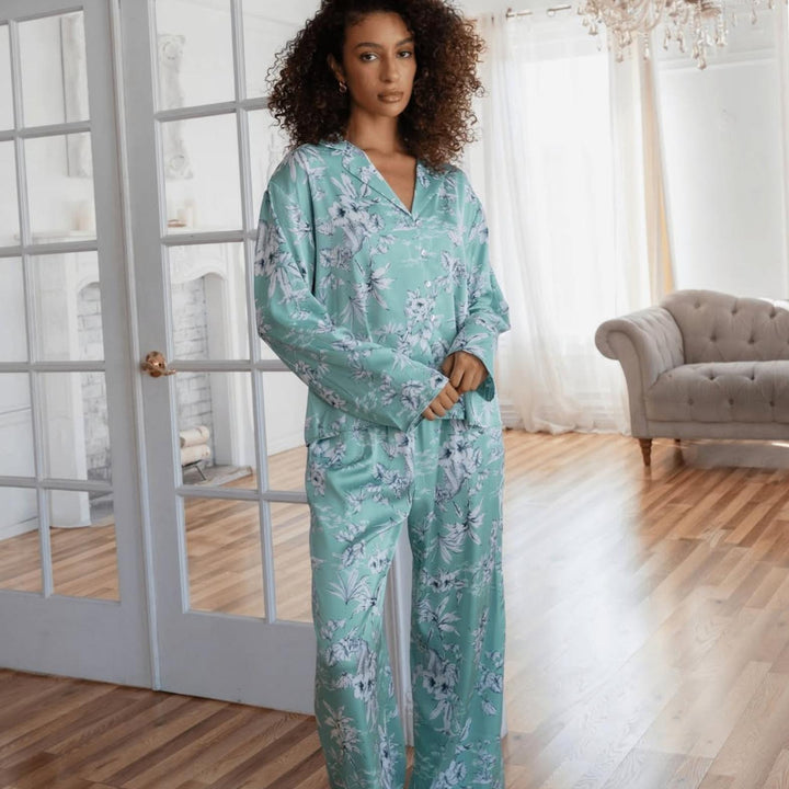 Midnight Bakery Georgia Pajama Set in Rainforest GEG245-Sleepwear-Midnight Bakery-Rainforest-XSmall-Anna Bella Fine Lingerie, Reveal Your Most Gorgeous Self!