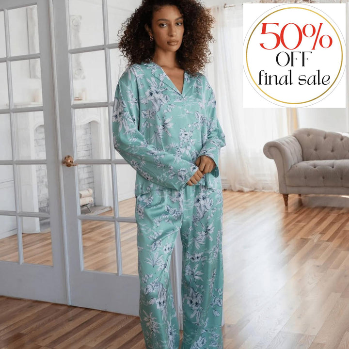 Midnight Bakery Georgia Pajama Set in Rainforest GEG245-Sleepwear-Midnight Bakery-Rainforest-XSmall-Anna Bella Fine Lingerie, Reveal Your Most Gorgeous Self!