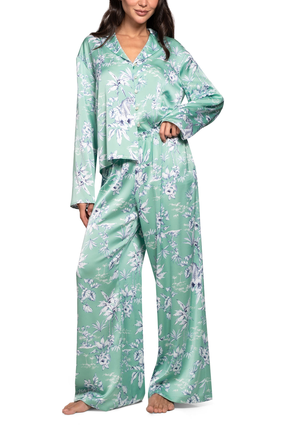 Midnight Bakery Georgia Pajama Set in Rainforest GEG245-Sleepwear-Midnight Bakery-Rainforest-XSmall-Anna Bella Fine Lingerie, Reveal Your Most Gorgeous Self!