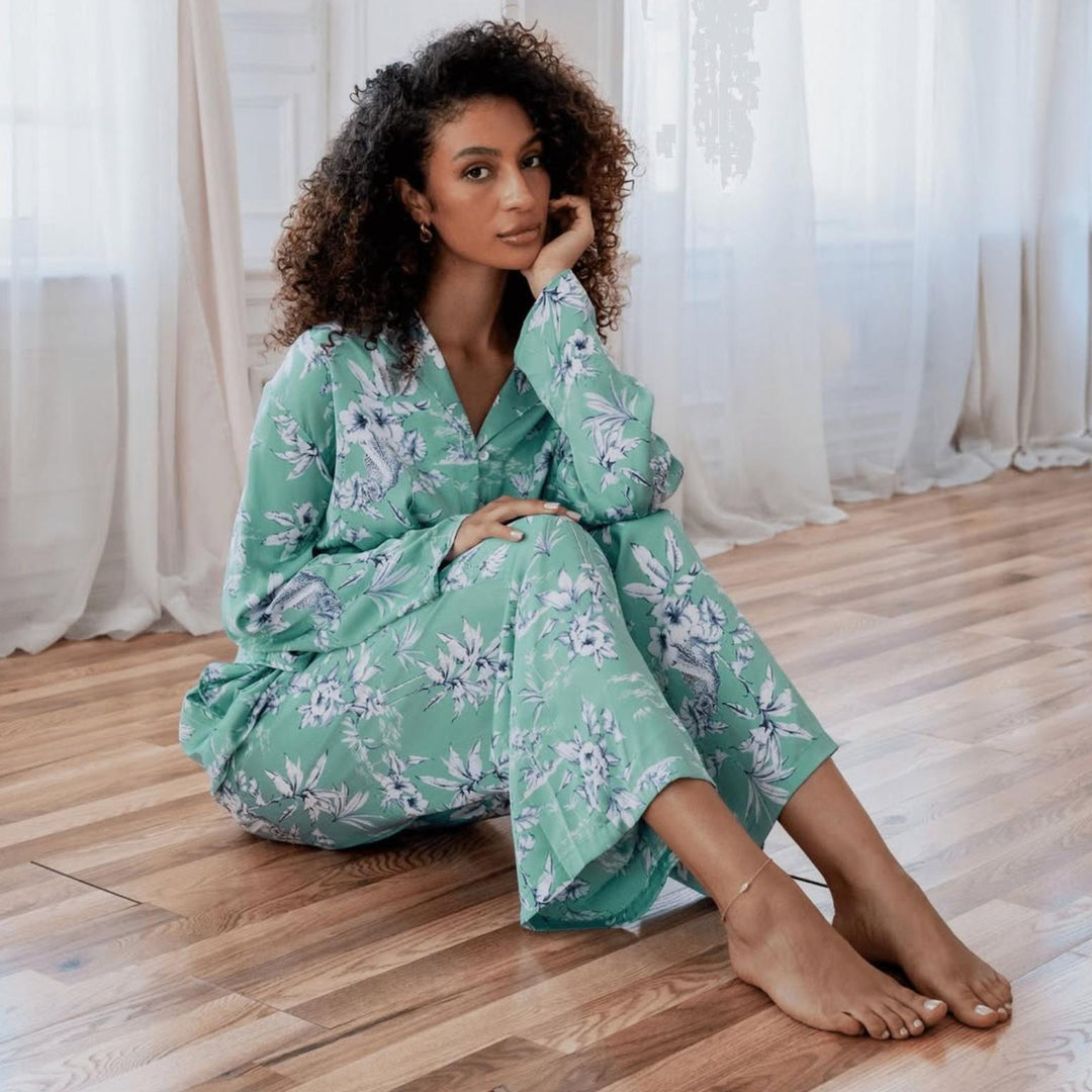 Midnight Bakery Georgia Pajama Set in Rainforest GEG245-Sleepwear-Midnight Bakery-Rainforest-XSmall-Anna Bella Fine Lingerie, Reveal Your Most Gorgeous Self!