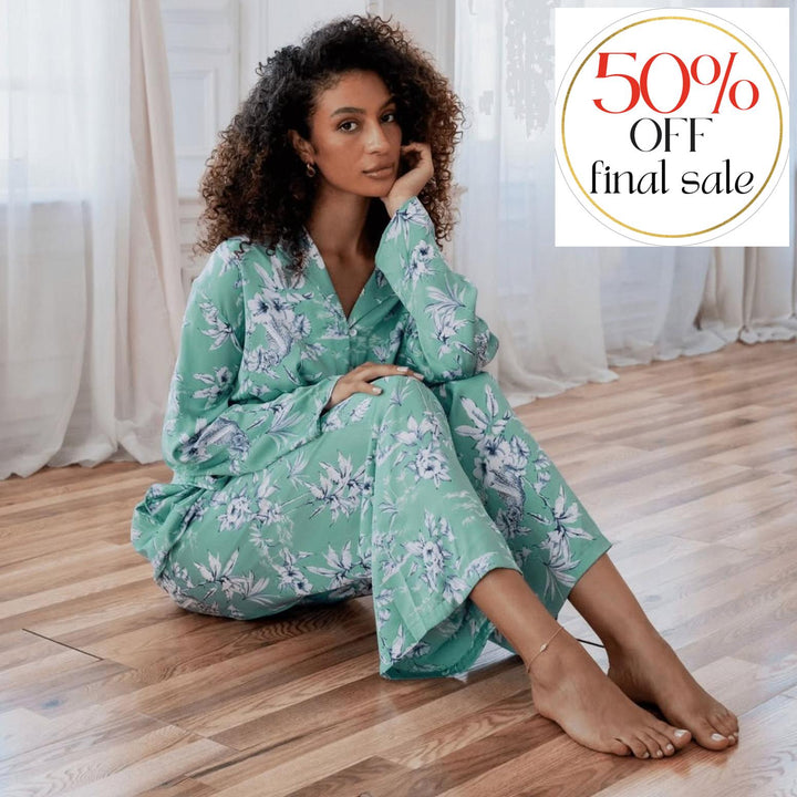 Midnight Bakery Georgia Pajama Set in Rainforest GEG245-Sleepwear-Midnight Bakery-Rainforest-XSmall-Anna Bella Fine Lingerie, Reveal Your Most Gorgeous Self!