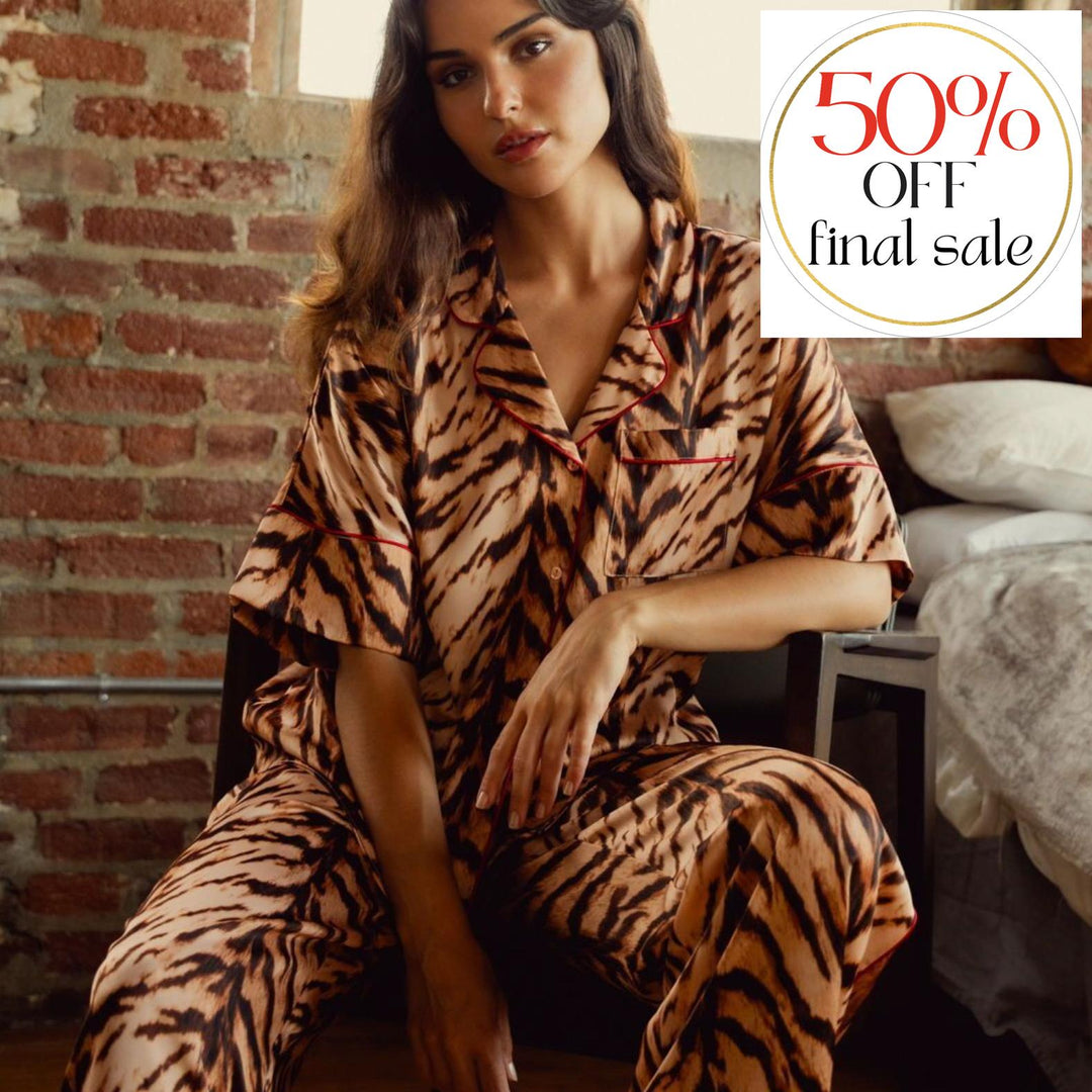 Midnight Bakery Indah Bengal Tiger PJ Pant Set IDH345-Loungewear-Midnight Bakery-Taupe-XSmall-Anna Bella Fine Lingerie, Reveal Your Most Gorgeous Self!