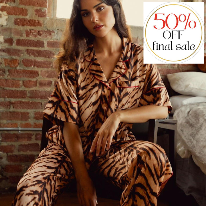 Midnight Bakery Indah Bengal Tiger PJ Pant Set IDH345-Loungewear-Midnight Bakery-Taupe-XSmall-Anna Bella Fine Lingerie, Reveal Your Most Gorgeous Self!