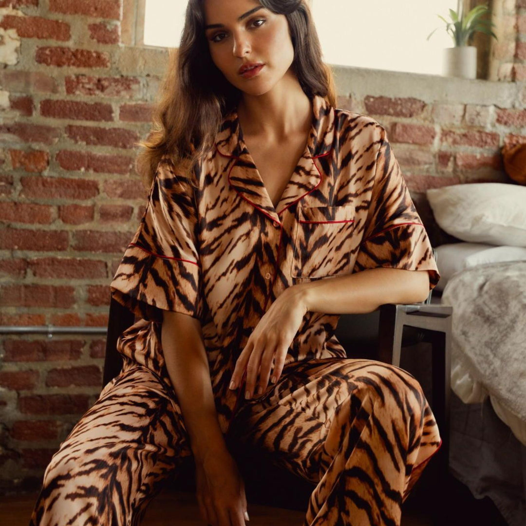 Midnight Bakery Indah Bengal Tiger PJ Pant Set IDH345-Loungewear-Midnight Bakery-Taupe-XSmall-Anna Bella Fine Lingerie, Reveal Your Most Gorgeous Self!