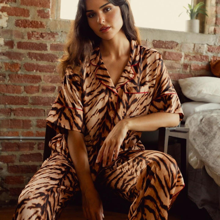 Midnight Bakery Indah Bengal Tiger PJ Pant Set IDH345-Loungewear-Midnight Bakery-Taupe-XSmall-Anna Bella Fine Lingerie, Reveal Your Most Gorgeous Self!