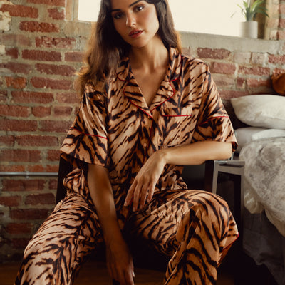 Midnight Bakery Indah Bengal Tiger PJ Pant Set IDH345-Loungewear-Midnight Bakery-Taupe-XSmall-Anna Bella Fine Lingerie, Reveal Your Most Gorgeous Self!