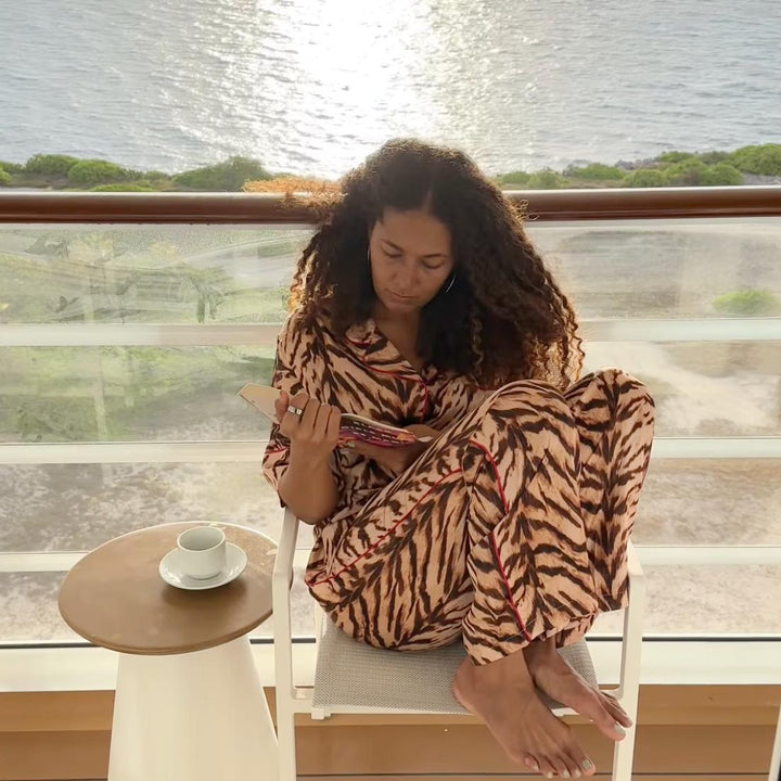 Midnight Bakery Indah Bengal Tiger PJ Pant Set IDH345-Loungewear-Midnight Bakery-Taupe-XSmall-Anna Bella Fine Lingerie, Reveal Your Most Gorgeous Self!