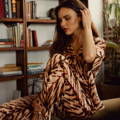 Midnight Bakery Indah Bengal Tiger PJ Pant Set IDH345-Anna Bella Fine Lingerie-Taupe-XSmall-