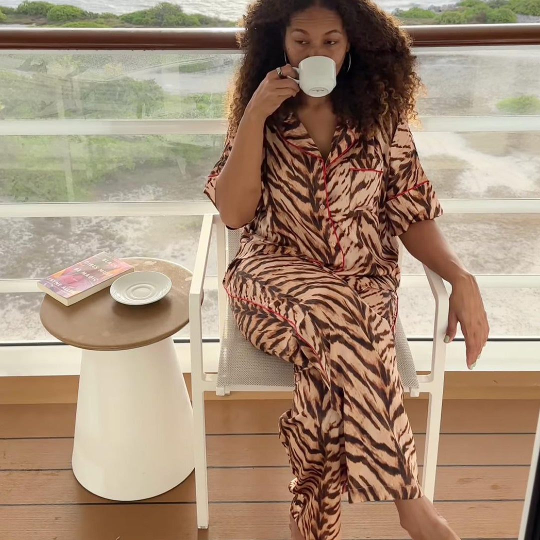 Midnight Bakery Indah Bengal Tiger PJ Pant Set IDH345-Loungewear-Midnight Bakery-Taupe-XSmall-Anna Bella Fine Lingerie, Reveal Your Most Gorgeous Self!