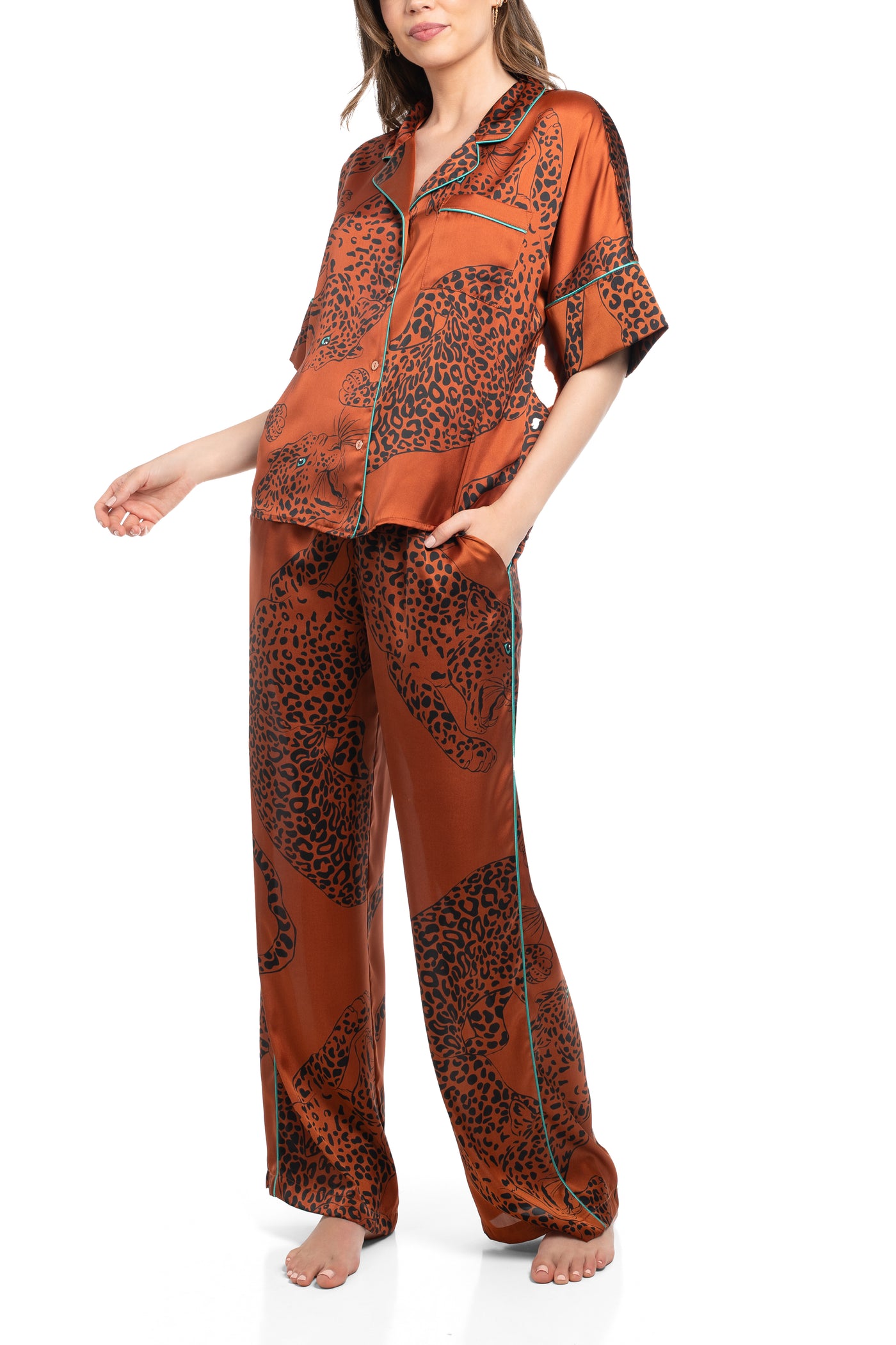 Midnight Bakery Indah Green Eyed Cat PJ Pant Set IDH145-Anna Bella Fine Lingerie-Rust-XSmall-