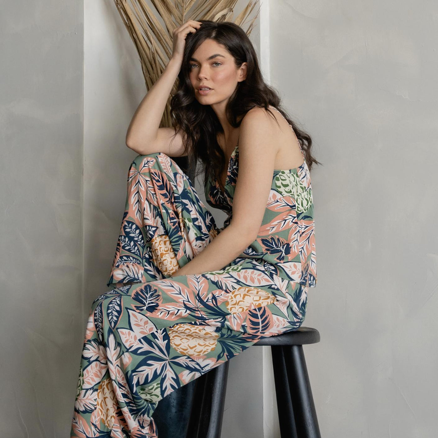 Midnight Bakery Palms Pine My Apple Pant Set PAS245-Loungewear-Midnight Bakery-Pine My Apple Green-Small-Anna Bella Fine Lingerie, Reveal Your Most Gorgeous Self!