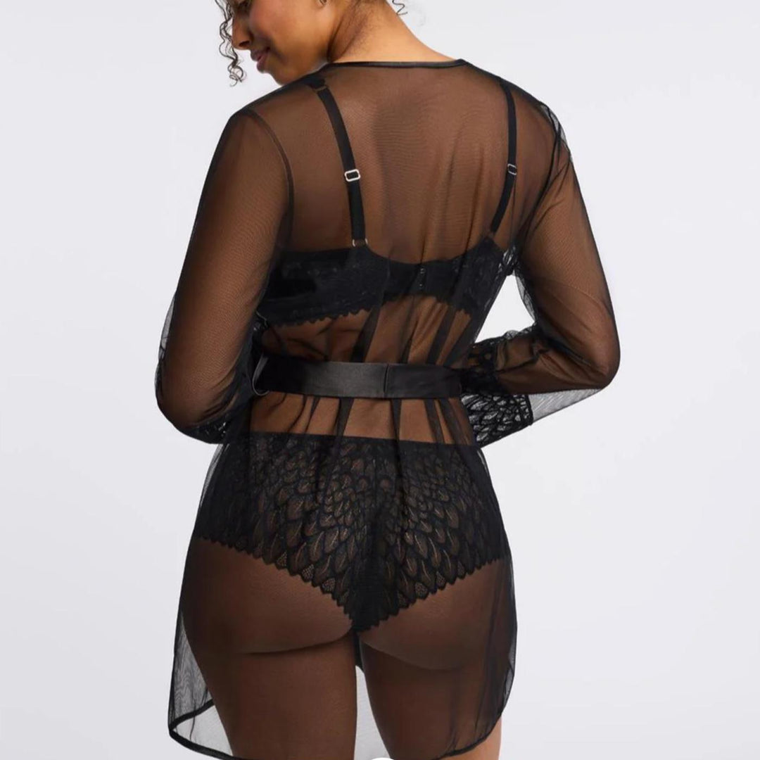 Montelle Lacy Cover Up 9341 in Black-Robes-Montelle-Black-Small/Medium-Anna Bella Fine Lingerie, Reveal Your Most Gorgeous Self!
