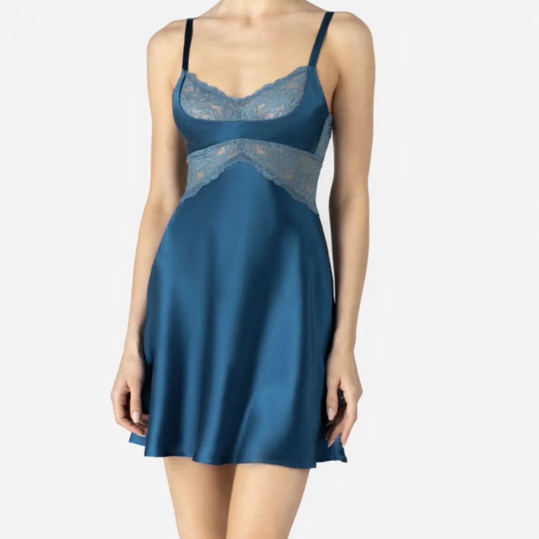 NK iMode Morgan Cradle Bust Silk Chemise in Blue Topaz 5508-M200-Loungewear-NK iMode-Blue Topaz-XSmall-Anna Bella Fine Lingerie, Reveal Your Most Gorgeous Self!