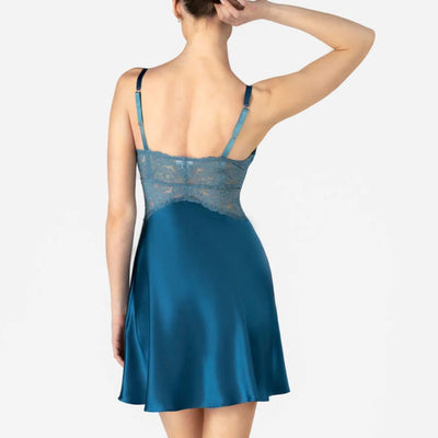 NK iMode Morgan Cradle Bust Silk Chemise in Blue Topaz 5508-M200-Loungewear-NK iMode-Blue Topaz-XSmall-Anna Bella Fine Lingerie, Reveal Your Most Gorgeous Self!