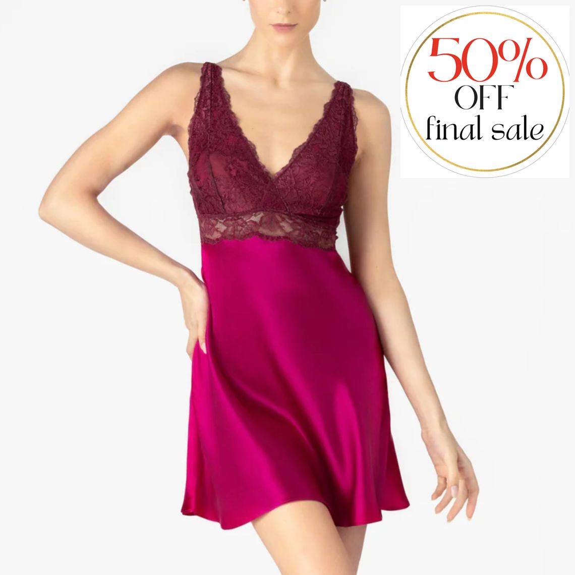 NK iMode Morgan Iconic Bust-Support Silk Chemise in Pink Ruby 5974-M200-Loungewear-NK iMode-Pink Ruby-Small-Anna Bella Fine Lingerie, Reveal Your Most Gorgeous Self!