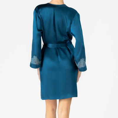 NK iMode Morgan Iconic Short Silk Robe in Blue Topaz $375.00-Robes-NK iMode-Blue Topaz-Small-Anna Bella Fine Lingerie, Reveal Your Most Gorgeous Self!