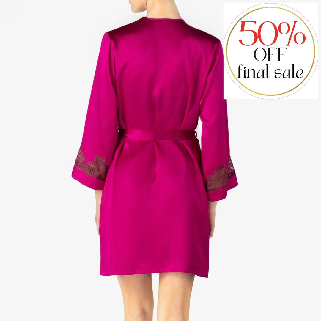 NK iMode Morgan Iconic Short Silk Robe in Pink Ruby-Robes-NK iMode-Pink Ruby-Medium-Anna Bella Fine Lingerie, Reveal Your Most Gorgeous Self!