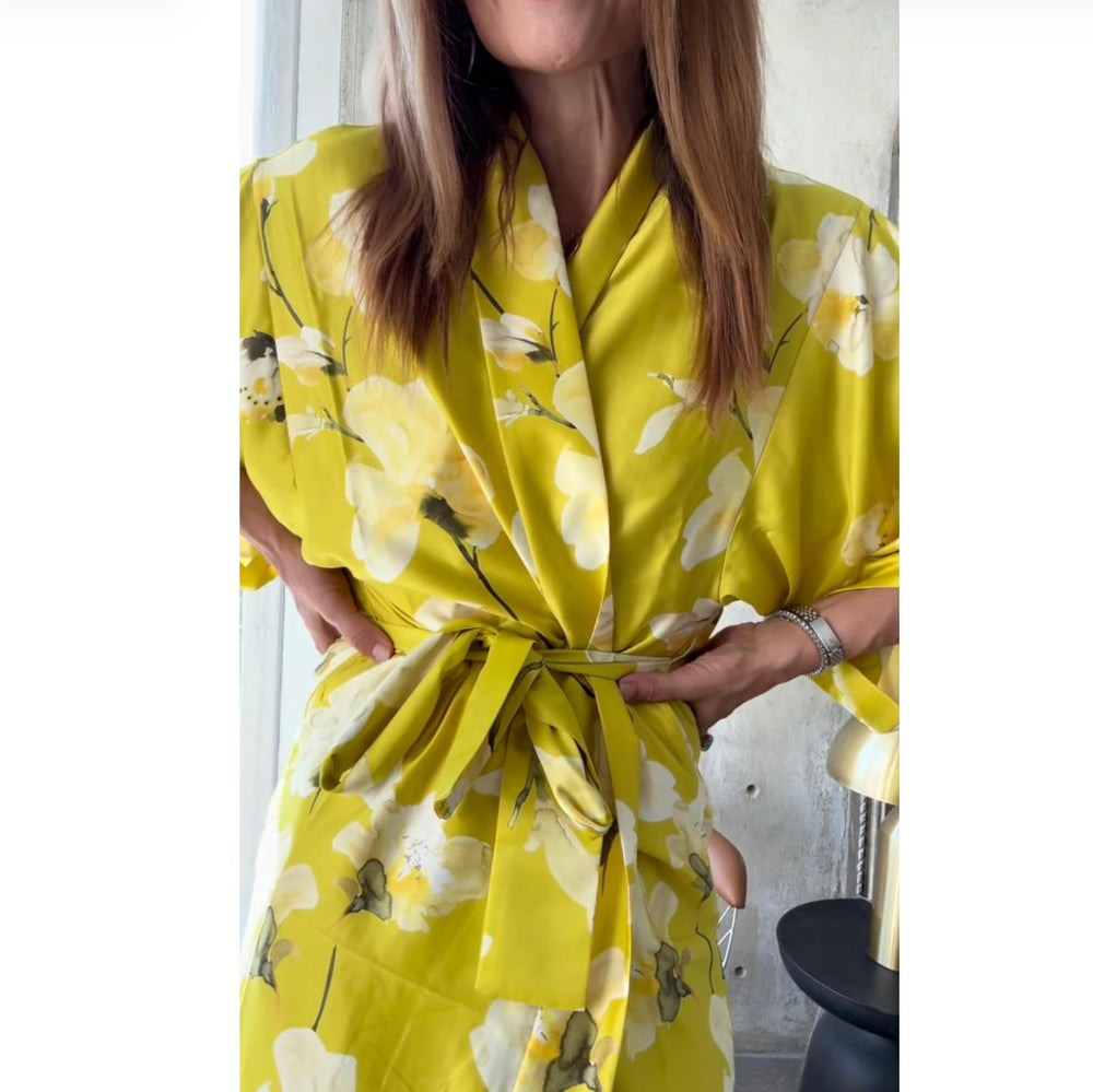 Natori Aurelia 52" Robe X74020 in Chartreuse-Robes-Natori-Charteuse-Small-Anna Bella Fine Lingerie, Reveal Your Most Gorgeous Self!
