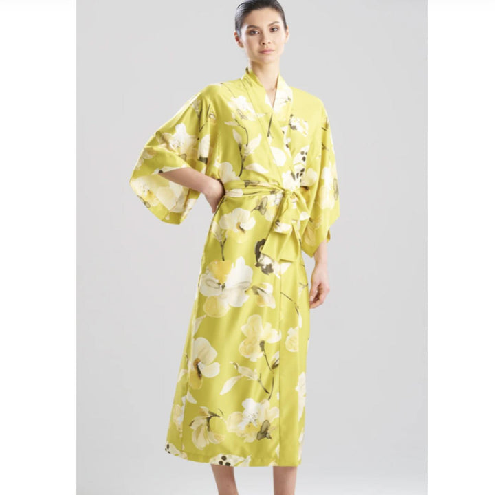 Natori Aurelia 52" Robe X74020 in Chartreuse-Robes-Natori-Charteuse-Small-Anna Bella Fine Lingerie, Reveal Your Most Gorgeous Self!